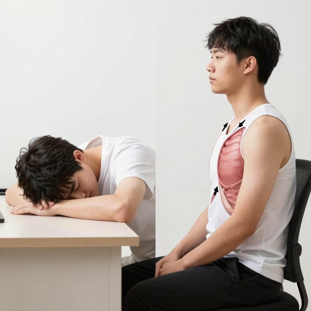 Comparing slouched posture to upright posture for better breathing